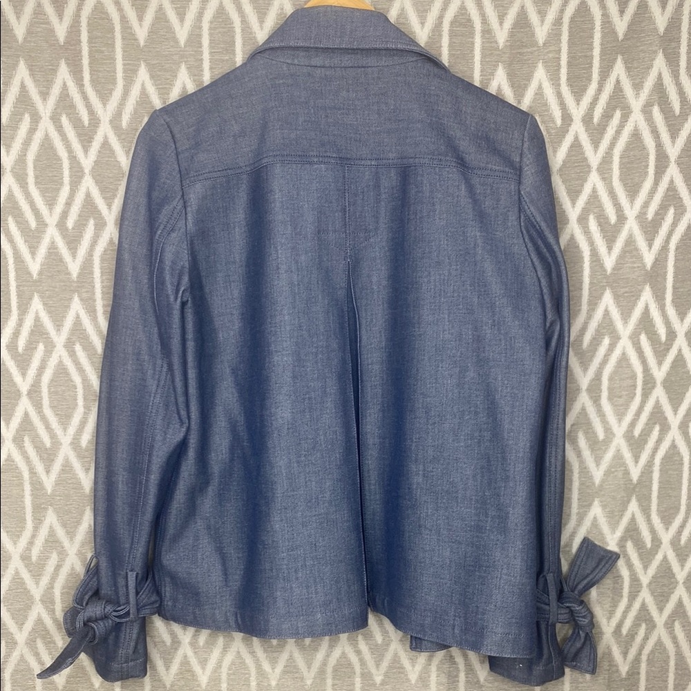 Ann Taylor Blue Jean Jacket Relaxed Fit Draped Open Waterfall Front Size: 8 - Picture 5 of 5